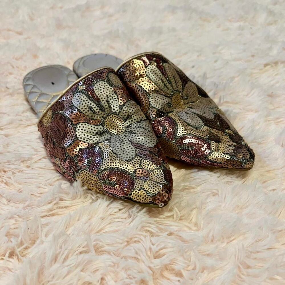 Birdies the Dove Pink Petal Floral‎ Sequin Glam Luxury Cottage Fairy Core Mules